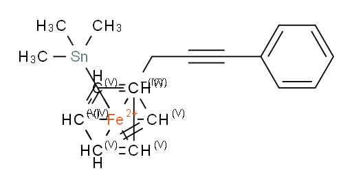 Ferrocene, 1-(3-phenyl-2-propynyl)-2-(trimethylstannyl)-, (+)-