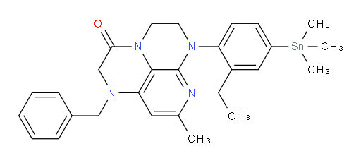1-benzyl-6-(2-ethyl-4-(trimethylstannyl)phenyl)-8-methyl-1,2,5,6-tetrahydro-1,3a,6,7-tetraazaphenalen-3(4H)-one
