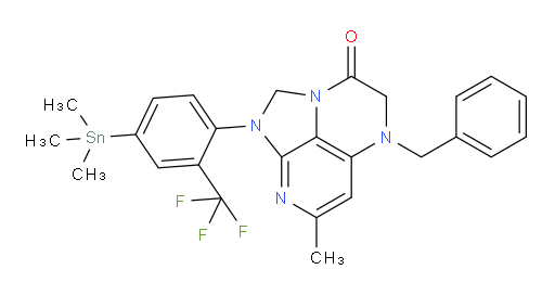 5-benzyl-7-methyl-1-(2-(trifluoromethyl)-4-(trimethylstannyl)phenyl)-4,5-dihydro-1H-1,2a,5,8-tetraazaacenaphthylen-3(2H)-one
