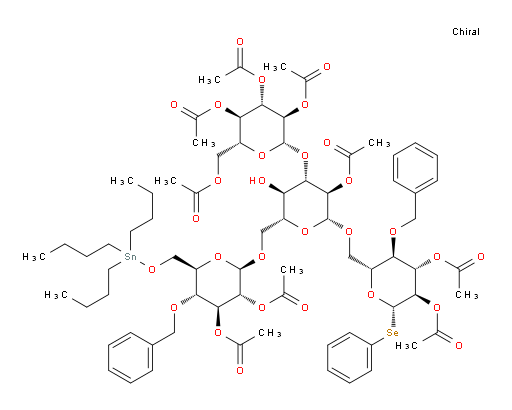 (2S,3R,4S,5R,6R)-2-(((2R,3R,4S,5R,6R)-3-acetoxy-2-(((2R,3R,4S,5R,6S)-4,5-diacetoxy-3-(benzyloxy)-6-(phenylselanyl)tetrahydro-2H-pyran-2-yl)methoxy)-6-((((2R,3R,4S,5R,6R)-3,4-diacetoxy-5-(benzyloxy)-6-(((tributylstannyl)oxy)methyl)tetrahydro-2H-pyran-2-yl)oxy)methyl)-5-hydroxytetrahydro-2H-pyran-4-yl)oxy)-6-(acetoxymethyl)tetrahydro-2H-pyran-3,4,5-triyl triacetate