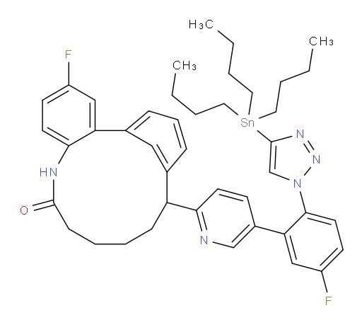 14-Fluoro-7-[5-[5-fluoro-2-[4-(tributylstannyl)-1H-1,2,3-triazol-1-yl]phenyl]-2-pyridinyl]-4,5,6,7-tetrahydro-1H-8,12-metheno-1-benzazacyclotetradecin-2(3H)-one