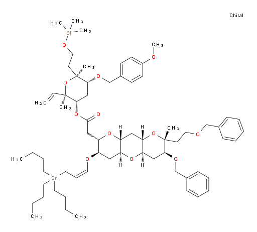 (2R,3S,5R,6S)-5-((4-methoxybenzyl)oxy)-2,6-dimethyl-6-(2-((trimethylsilyl)oxy)ethyl)-2-vinyltetrahydro-2H-pyran-3-yl 2-((2S,3R,4aS,5aR,7S,8R,9aS,10aR)-7-(benzyloxy)-8-(2-(benzyloxy)ethyl)-8-methyl-3-(((Z)-3-(tributylstannyl)prop-1-en-1-yl)oxy)decahydro-2H-dipyrano[3,2-b:2',3'-e]pyran-2-yl)acetate