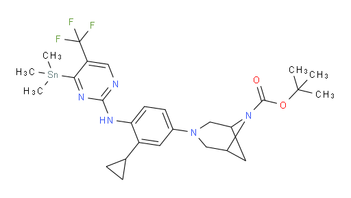 tert-butyl 3-(3-cyclopropyl-4-((5-(trifluoromethyl)-4-(trimethylstannyl)pyrimidin-2-yl)amino)phenyl)-3,6-diazabicyclo[3.1.1]heptane-6-carboxylate
