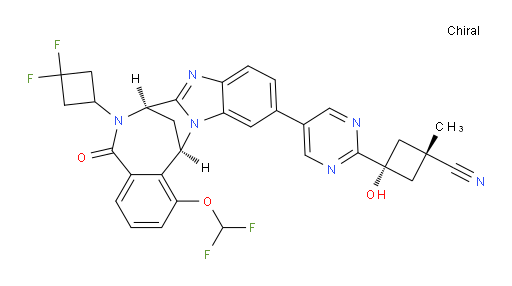 cis-3-[5-[(7R,14R)-6-(3,3-difluoro-cyclobutyl)-1-(difluoromethoxy)-5,6,7,14-tetrahydro-5-oxo-7,14-methanobenzimidazo[1,2-b][2,5]benzodiazocin-11-yl]pyrimidin-2-yl]-3-hydroxy-1-methylcyclobutane-carbonitrile