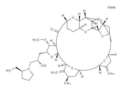 11,15:18,21:24,28-Triepoxy-7,9-ethano-12,15-methano-9H,15H-furo[3,2-i]furo[2′,3′:5,6]pyrano[4,3-b][1,4]dioxacyclopentacosin-5(4H)-one, hexacosahydro-2-[(2S)-2-hydroxy-3-[(2S)-2-(hydroxymethyl)-1-pyrrolidinyl]propyl]-3-methoxy-26-methyl-20,27-bis(methylene)-, (2R,3R,3aS,7R,8aS,9S,10aR,11S,12R,13aR,13bS,15S,18S,21S,24S,26R,28R,29aS)- (9CI)