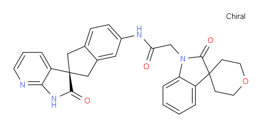 2′,3′,5′,6′-Tetrahydro-2-oxo-N-[(2S)-1,1′,2′,3-tetrahydro-2′-oxospiro[2H-indene-2,3′-[3H]pyrrolo[2,3-b]pyridin]-5-yl]spiro[3H-indole-3,4′-[4H]pyran]-1(2H)-acetamide (ACI)