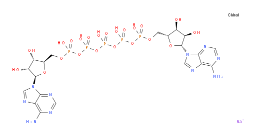 Adenosine 5′-(hexahydrogen pentaphosphate), P′′′′→5′-ester with adenosine, sodium salt (1:5) (ACI)