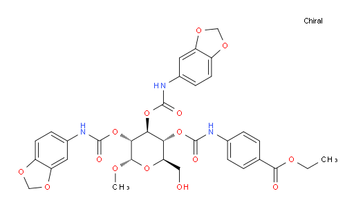 α-D-Glucopyranoside, methyl, 2,3-bis(N-1,3-benzodioxol-5-ylcarbamate) 4-[N-[4-(ethoxycarbonyl)phenyl]carbamate] (ACI)