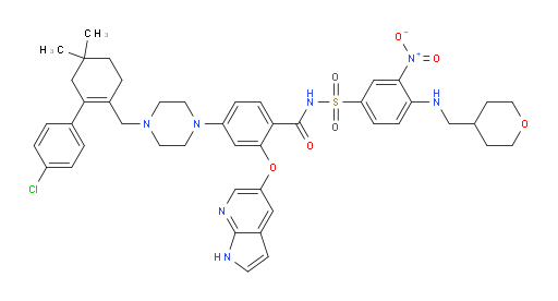2-((1H-pyrrolo[2,3-b]pyridin-5-yl)oxy)-4-(4-((4'-chloro-5,5-dimethyl-3,4,5,6-tetrahydro-[1,1'-biphenyl]-2-yl)methyl)piperazin-1-yl)-N-((3-nitro-4-(((tetrahydro-2H-pyran-4-yl)methyl)amino)phenyl)sulfonyl)benzamide