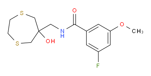 3-fluoro-N-((6-hydroxy-1,4-dithiepan-6-yl)methyl)-5-methoxybenzamide