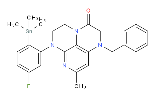 1-benzyl-6-(5-fluoro-2-(trimethylstannyl)phenyl)-8-methyl-1,2,5,6-tetrahydro-1,3a,6,7-tetraazaphenalen-3(4H)-one
