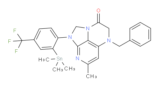 5-benzyl-7-methyl-1-(4-(trifluoromethyl)-2-(trimethylstannyl)phenyl)-4,5-dihydro-1H-1,2a,5,8-tetraazaacenaphthylen-3(2H)-one