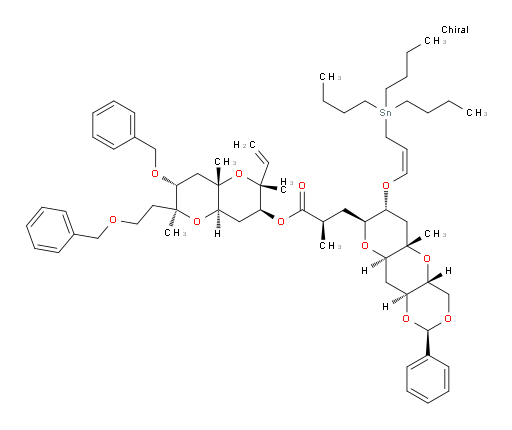 (R)-(2R,3S,4aR,6S,7R,8aS)-7-(benzyloxy)-6-(2-(benzyloxy)ethyl)-2,6,8a-trimethyl-2-vinyloctahydropyrano[3,2-b]pyran-3-yl 2-methyl-3-((2R,4aR,5aS,7R,8S,9aR,10aS)-5a-methyl-2-phenyl-7-(((Z)-3-(tributylstannyl)prop-1-en-1-yl)oxy)octahydro-4H-pyrano[2',3':5,6]pyrano[3,2-d][1,3]dioxin-8-yl)propanoate
