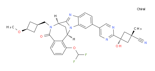 (1S,3s)-3-(5-((7R,14R)-1-(difluoromethoxy)-6-(((1s,3S)-3-methoxycyclobutyl)methyl)-5-oxo-5,6,7,14-tetrahydro-7,14-methanobenzo[f]benzo[4,5]imidazo[1,2-a][1,4]diazocin-11-yl)pyrimidin-2-yl)-3-hydroxy-1-methylcyclobutanecarbonitrile