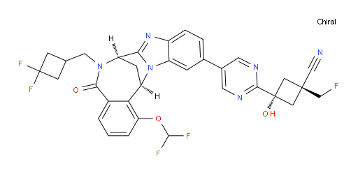 trans-3-[5-[(7R,14R)-6-[(3,3-difluoro-cyclobutyl)methyl]-1-(difluoromethoxy)-5,6,7,14-tetrahydro-5-oxo-7,14-methanobenzimidazo[1,2-b][2,5]benzodiazocin-11-yl]pyrimidin-2-yl]-1-(fluoromethyl)-3-hydroxy-Cyclobutane-carbonitrile