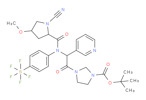 Sulfur, [4-[[(1-cyano-4-methoxy-2-pyrrolidinyl)carbonyl][2-[3-[(1,1-dimethylethoxy)carbonyl]-1-imidazolidinyl]-2-oxo-1-(3-pyridinyl)ethyl]amino]phenyl]pentafluoro-, (OC-6-21)- (ACI)