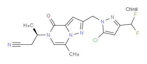 Pyrazolo[1,5-a]pyrazine-5(4H)-propanenitrile, 2-[[5-chloro-3-(difluoromethyl)-1H-pyrazol-1-yl]methyl]-β,7-dimethyl-4-oxo-, (βR)- (ACI)