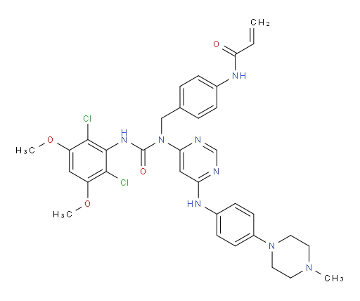 N-[4-[[[[(2,6-Dichloro-3,5-dimethoxyphenyl)amino]carbonyl][6-[[4-(4-methyl-1-piperazinyl)phenyl]amino]-4-pyrimidinyl]amino]methyl]phenyl]-2-propenamide (ACI)