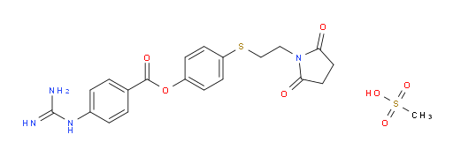 Benzoic acid, 4-[(aminoiminomethyl)amino]-, 4-[[2-(2,5-dioxo-1-pyrrolidinyl)ethyl]thio]phenyl ester, methanesulfonate (1:1) (ACI)