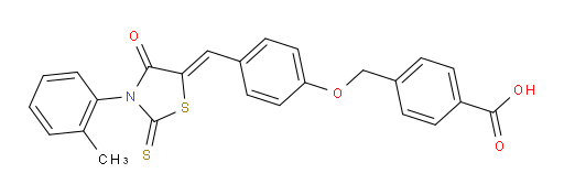 4-[[4-[(Z)-[3-(2-Methylphenyl)-4-oxo-2-thioxo-5-thiazolidinylidene]methyl]phenoxy]methyl]benzoic acid (ACI)