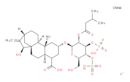 19-Norkaur-16-en-18-oic acid, 15-hydroxy-2-[[2-O-(3-methyl-1-oxobutyl)-3,4-di-O-sulfo-β-D-glucopyranosyl]oxy]-, potassium salt (1:2), (2β,15α)- (ACI)