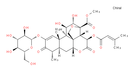 Picras-1-en-21-oic acid, 13,20-epoxy-2-(β-D-glucopyranosyloxy)-11,12-dihydroxy-15-[(3-methyl-1-oxo-2-buten-1-yl)oxy]-3,16-dioxo-, methyl ester, (11β,12α,15β)- (ACI)