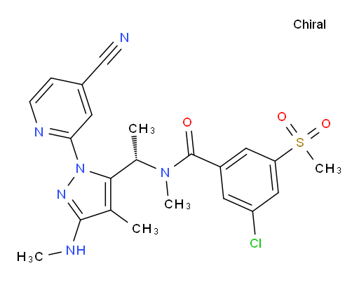 (S)-3-chloro-N-(1-(1-(4-cyanopyridin-2-yl)-4-methyl-3-(methylamino)-1H-pyrazol-5-yl)ethyl)-N-methyl-5-(methylsulfonyl)benzamide