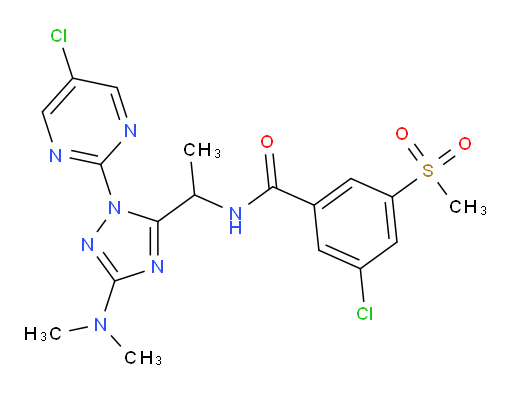3-chloro-N-(1-(1-(5-chloropyrimidin-2-yl)-3-(dimethylamino)-1H-1,2,4-triazol-5-yl)ethyl)-5-(methylsulfonyl)benzamide