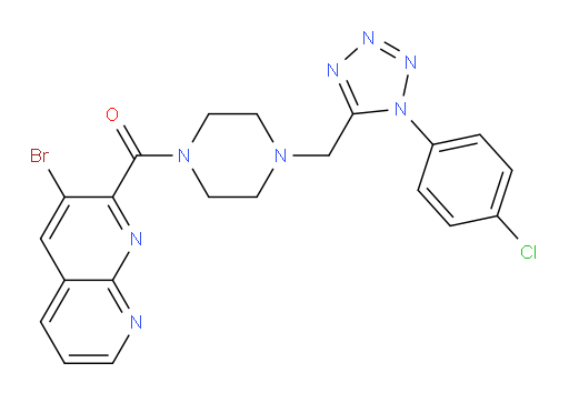 (3-bromo-1,8-naphthyridin-2-yl)(4-((1-(4-chlorophenyl)-1H-tetrazol-5-yl)methyl)piperazin-1-yl)methanone