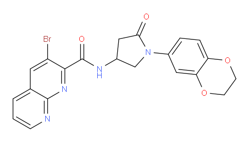 3-bromo-N-(1-(2,3-dihydrobenzo[b][1,4]dioxin-6-yl)-5-oxopyrrolidin-3-yl)-1,8-naphthyridine-2-carboxamide