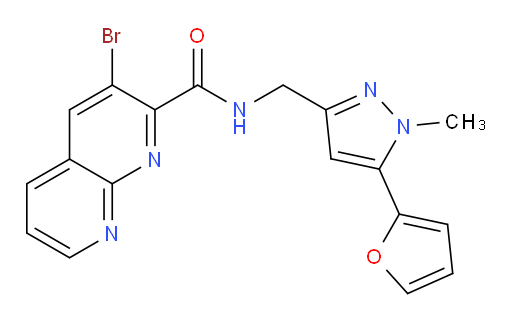 3-bromo-N-((5-(furan-2-yl)-1-methyl-1H-pyrazol-3-yl)methyl)-1,8-naphthyridine-2-carboxamide