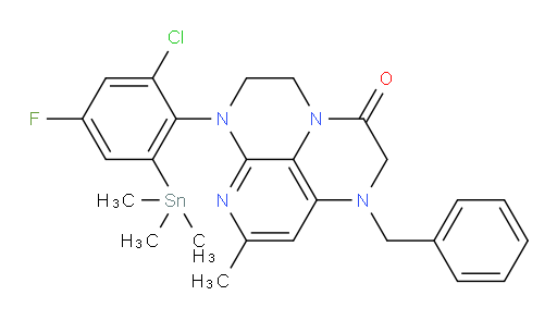 1-benzyl-6-(2-chloro-4-fluoro-6-(trimethylstannyl)phenyl)-8-methyl-1,2,5,6-tetrahydro-1,3a,6,7-tetraazaphenalen-3(4H)-one