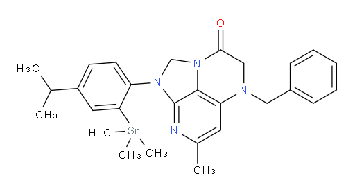 5-benzyl-1-(4-isopropyl-2-(trimethylstannyl)phenyl)-7-methyl-4,5-dihydro-1H-1,2a,5,8-tetraazaacenaphthylen-3(2H)-one