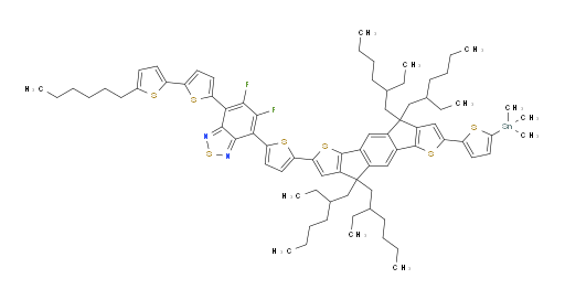 5,6-difluoro-4-(5'-hexyl-[2,2'-bithiophen]-5-yl)-7-(5-(4,4,9,9-tetrakis(2-ethylhexyl)-7-(5-(trimethylstannyl)thiophen-2-yl)-4,9-dihydro-s-indaceno[1,2-b:5,6-b']dithiophen-2-yl)thiophen-2-yl)benzo[c][1,2,5]thiadiazole