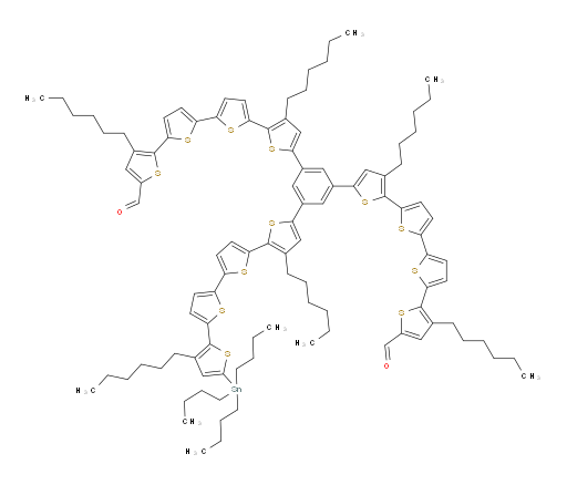 5''',5'''''''-(5-(3,3'''-dihexyl-5'''-(tributylstannyl)-[2,2':5',2'':5'',2'''-quaterthiophen]-5-yl)-1,3-phenylene)bis(3,3'''-dihexyl-[2,2':5',2'':5'',2'''-quaterthiophene]-5-carbaldehyde)