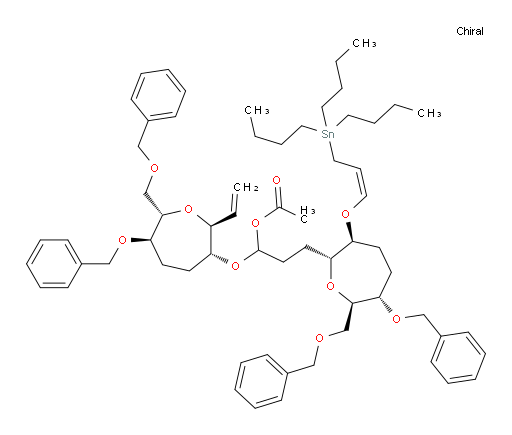 1-(((2S,3R,6R,7S)-6-(benzyloxy)-7-((benzyloxy)methyl)-2-vinyloxepan-3-yl)oxy)-3-((2R,3S,6S,7R)-6-(benzyloxy)-7-((benzyloxy)methyl)-3-(((Z)-3-(tributylstannyl)prop-1-en-1-yl)oxy)oxepan-2-yl)propyl acetate