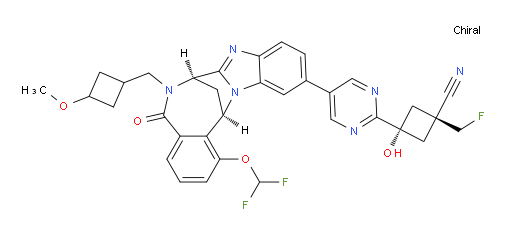 (1R,3r)-3-(5-((7R,14R)-1-(difluoromethoxy)-6-((3-methoxycyclobutyl)methyl)-5-oxo-5,6,7,14-tetrahydro-7,14-methanobenzo[f]benzo[4,5]imidazo[1,2-a][1,4]diazocin-11-yl)pyrimidin-2-yl)-1-(fluoromethyl)-3-hydroxycyclobutanecarbonitrile