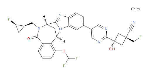 (1R,3r)-3-(5-((7R,14R)-1-(difluoromethoxy)-6-(((1R,2R)-2-fluorocyclopropyl)methyl)-5-oxo-5,6,7,14-tetrahydro-7,14-methanobenzo[f]benzo[4,5]imidazo[1,2-a][1,4]diazocin-11-yl)pyrimidin-2-yl)-1-(fluoromethyl)-3-hydroxycyclobutanecarbonitrile