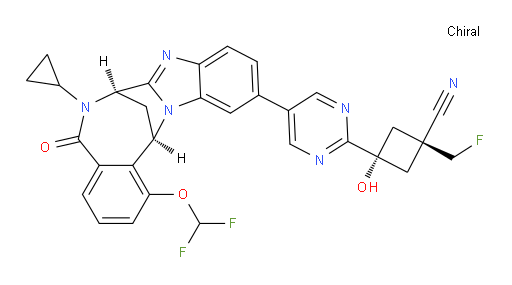 trans-3-[5-[(7R,14R)-6-cyclopropyl-1-(difluoromethoxy)-5,6,7,14-tetrahydro-5-oxo-7,14-methanobenzimidazo[1,2-b][2,5]benzodiazocin-11-yl]pyrimidin-2-yl]-1-(fluoromethyl)-3-hydroxy-Cyclobutane-carbonitrile