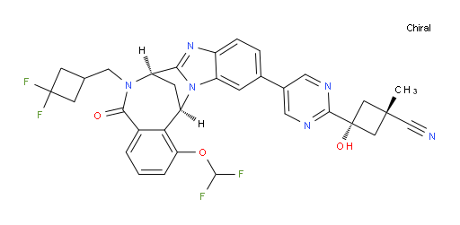cis-3-[5-[(7R,14R)-6-[(3,3-difluoro-cyclobutyl)methyl]-1-(difluoromethoxy)-5,6,7,14-tetrahydro-5-oxo-7,14-methanobenzimidazo[1,2-b][2,5]benzodiazocin-11-yl]pyrimidin-2-yl]-3-hydroxy-1-methylcyclobutane-carbonitrile