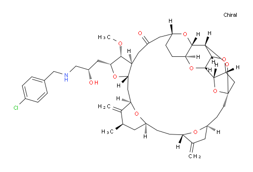 11,15:18,21:24,28-Triepoxy-7,9-ethano-12,15-methano-9H,15H-furo[3,2-i]furo[2′,3′:5,6]pyrano[4,3-b][1,4]dioxacyclopentacosin-5(4H)-one, 2-[(2S)-3-[[(4-chlorophenyl)methyl]amino]-2-hydroxypropyl]hexacosahydro-3-methoxy-26-methyl-20,27-bis(methylene)-, (2R,3R,3aS,7R,8aS,9S,10aR,11S,12R,13aR,13bS,15S,18S,21S,24S,26R,28R,29aS)- (9CI)