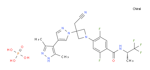 Benzamide, 4-[3-(cyanomethyl)-3-(3′,5′-dimethyl[4,4′-bi-1H-pyrazol]-1-yl)-1-azetidinyl]-2,5-difluoro-N-[(1S)-2,2,2-trifluoro-1-methylethyl]-, phosphate (1:1) (ACI)