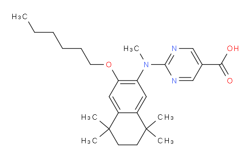 2-[[3-(Hexyloxy)-5,6,7,8-tetrahydro-5,5,8,8-tetramethyl-2-naphthalenyl]methylamino]-5-pyrimidinecarboxylic acid (ACI)