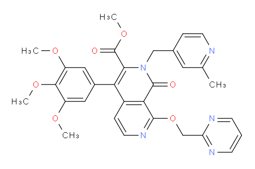 Methyl 1,2-dihydro-2-[(2-methyl-4-pyridinyl)methyl]-1-oxo-8-(2-pyrimidinylmethoxy)-4-(3,4,5-trimethoxyphenyl)-2,7-naphthyridine-3-carboxylate (ACI)