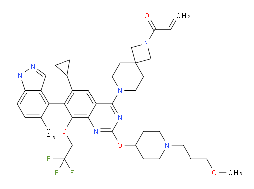 1-[7-[6-Cyclopropyl-2-[[1-(3-methoxypropyl)-4-piperidinyl]oxy]-7-(5-methyl-1H-indazol-4-yl)-8-(2,2,2-trifluoroethoxy)-4-quinazolinyl]-2,7-diazaspiro[3.5]non-2-yl]-2-propen-1-one (ACI)