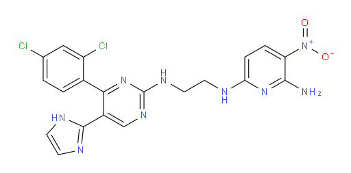 N2-(2-((4-(2,4-dichlorophenyl)-5-(1H-imidazol-2-yl)pyrimidin-2-yl)amino)ethyl)-5-nitropyridine-2,6-diamine
