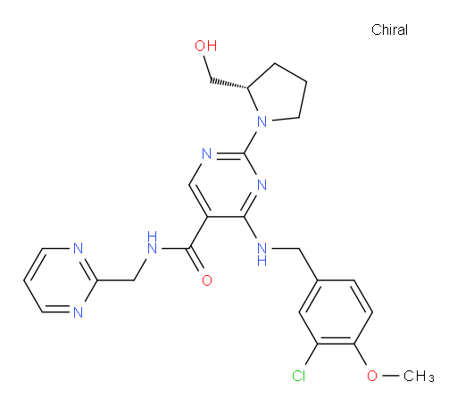 (S)-4-((3-chloro-4-methoxybenzyl)amino)-2-(2-(hydroxymethyl)pyrrolidin-1-yl)-N-(pyrimidin-2-ylmethyl)pyrimidine-5-carboxamide