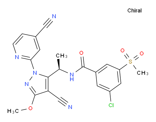 (R)-3-chloro-N-(1-(4-cyano-1-(4-cyanopyridin-2-yl)-3-methoxy-1H-pyrazol-5-yl)ethyl)-5-(methylsulfonyl)benzamide