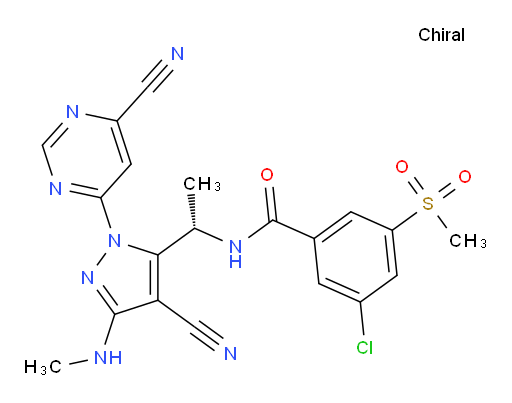 (S)-3-chloro-N-(1-(4-cyano-1-(6-cyanopyrimidin-4-yl)-3-(methylamino)-1H-pyrazol-5-yl)ethyl)-5-(methylsulfonyl)benzamide