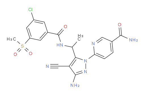 6-(3-amino-5-(1-(3-chloro-5-(methylsulfonyl)benzamido)ethyl)-4-cyano-1H-pyrazol-1-yl)nicotinamide